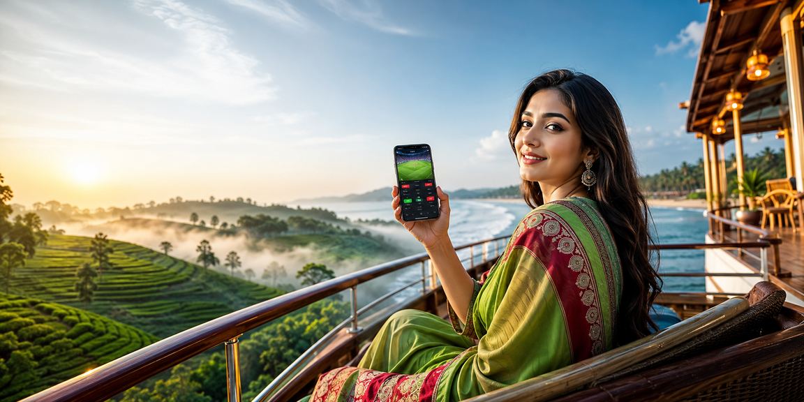 কক্সবাজারের চা বাগানে মোবাইলে খেলাধুলা উপভোগ করছেন একজন ব্যবহারকারী